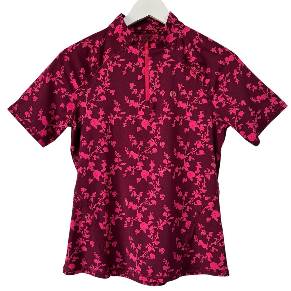 G/Fore Floral Quarter Zip Top Small Pink Fuschia Tech Jersey Golf Shirt PRISTINE